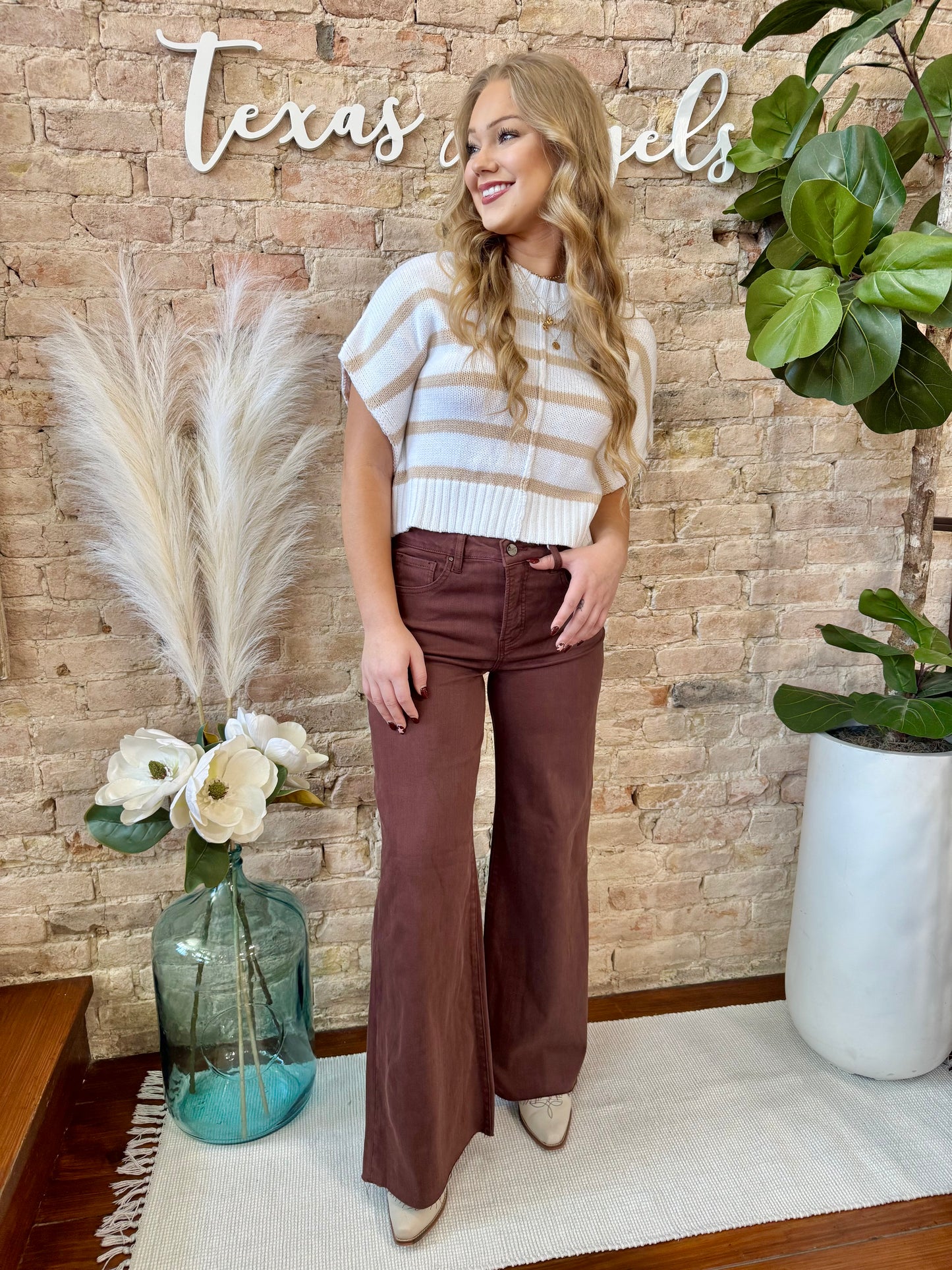 Come Closer Ivory Striped Cropped Knit Top