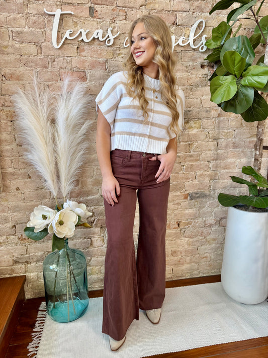 Come Closer Ivory Striped Cropped Knit Top