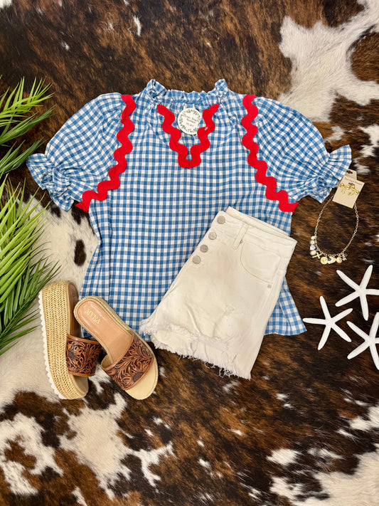 Proud To Be An American Blue Plaid Blouse