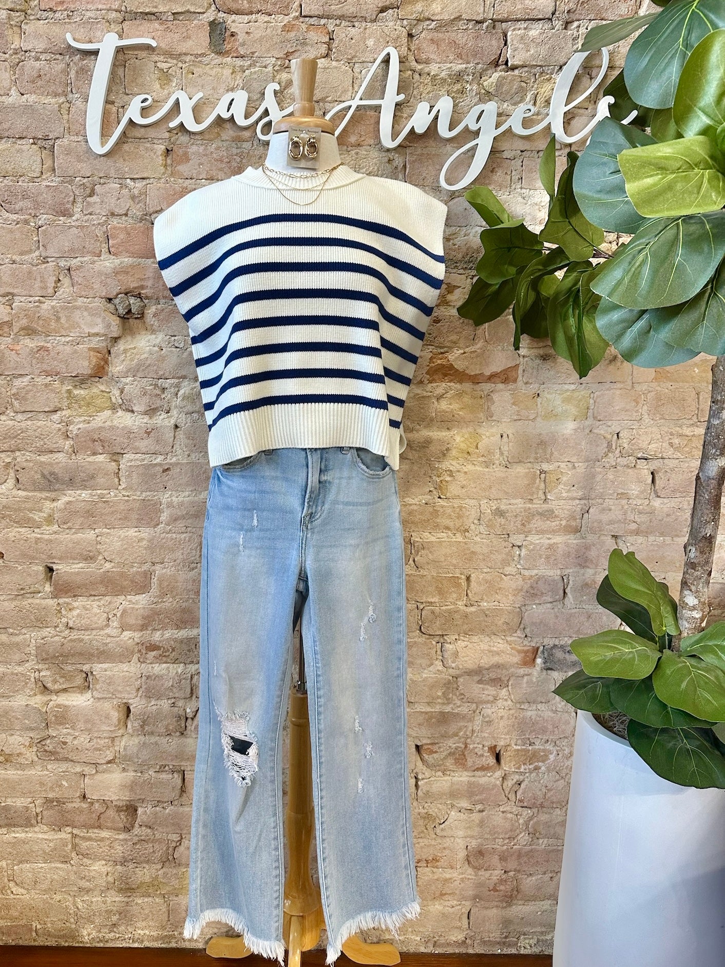 Stay Around For Awhile Navy Striped Top