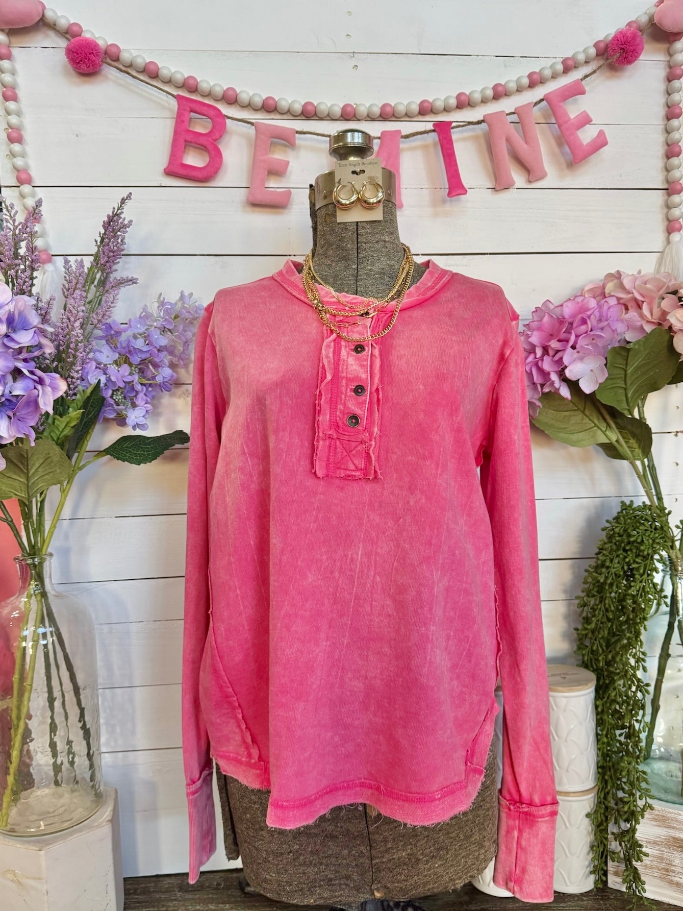 Through Thick & Thin Hot Pink Acid Wash Top