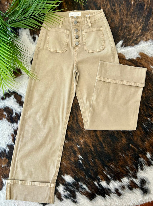 Kick Off Wide Leg Khaki Risen Jeans