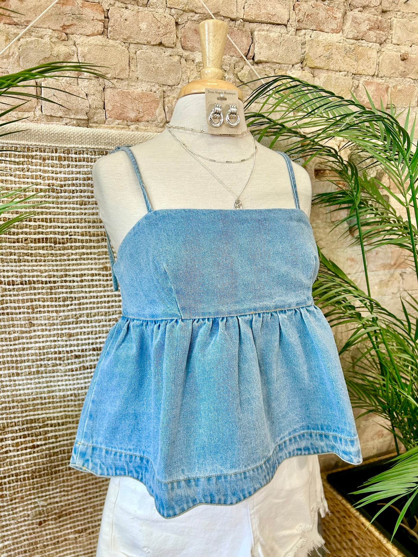 On Shore Time Scalloped Light Denim Top