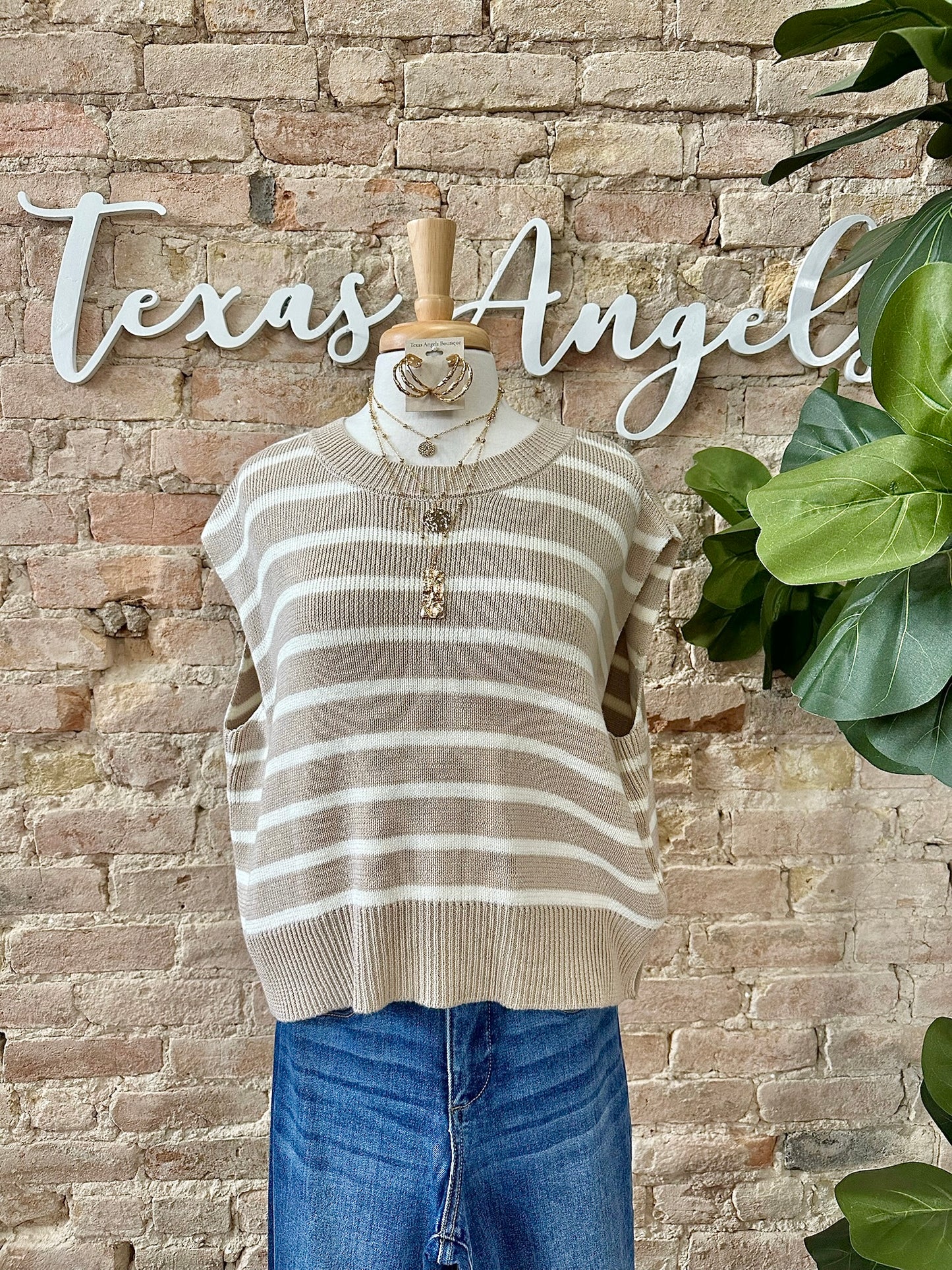 Someone Special Taupe Striped Top