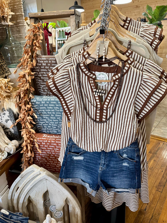 Never Been Better Brown Striped Blouse