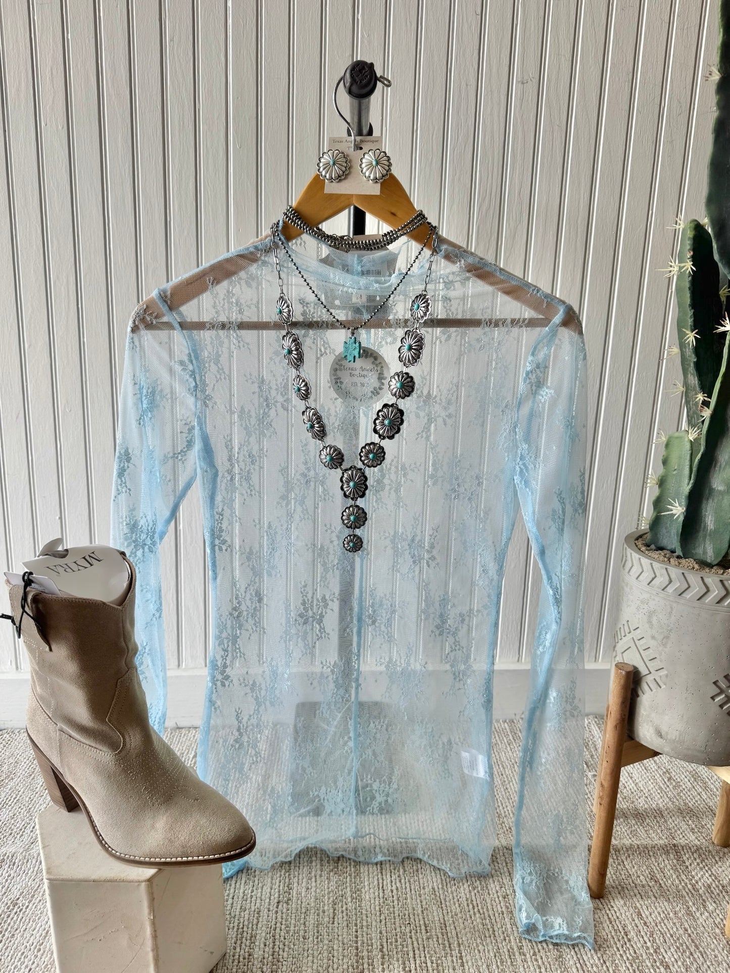 RESTOCK Lover's Lane Light Blue Lace Top