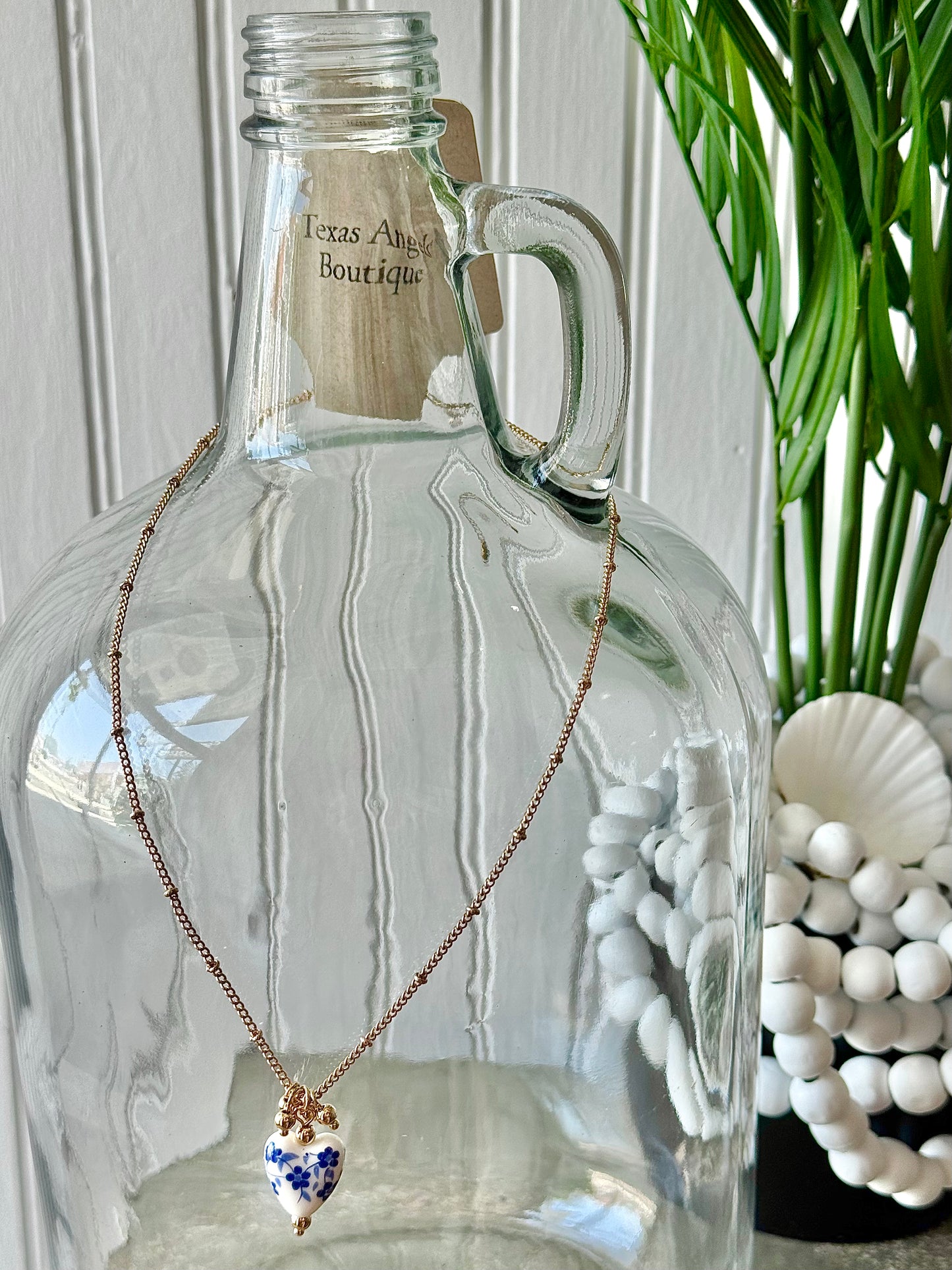 Blue Willow Heart Gold Necklace