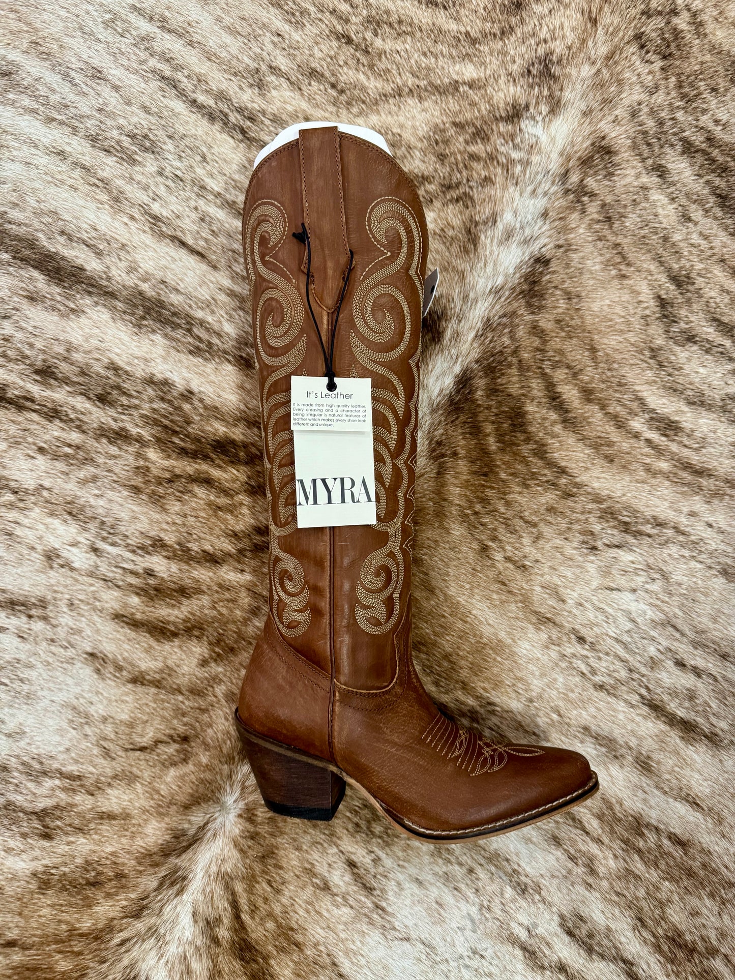 MYRA Brown Embroidered Leather Boots