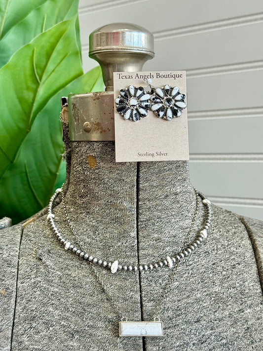 4MM Sterling Silver Navajo Pearls & White Buffalo Necklace