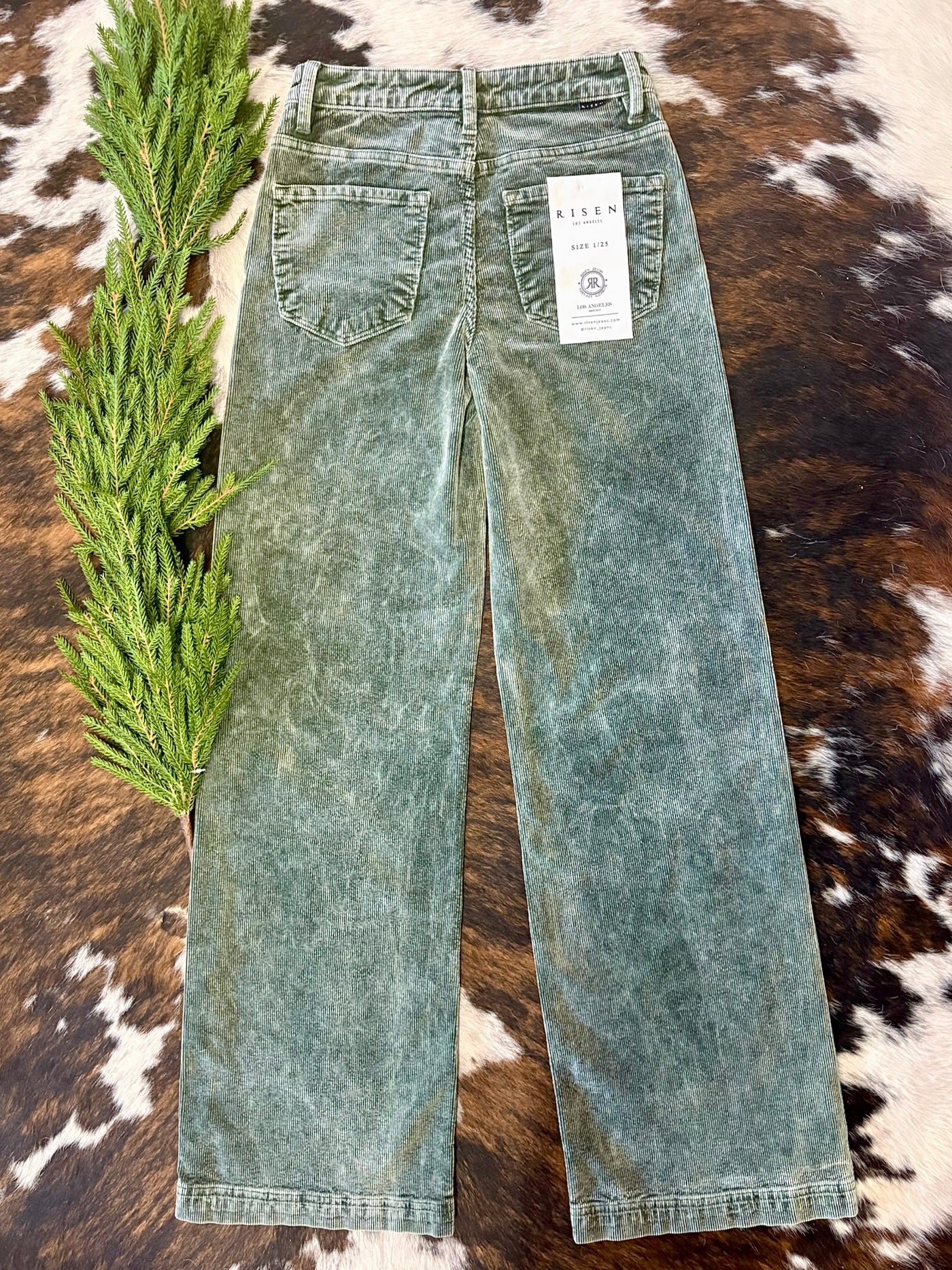 Country Christmas Forest Green Wide Leg Corduroy Risen Jeans