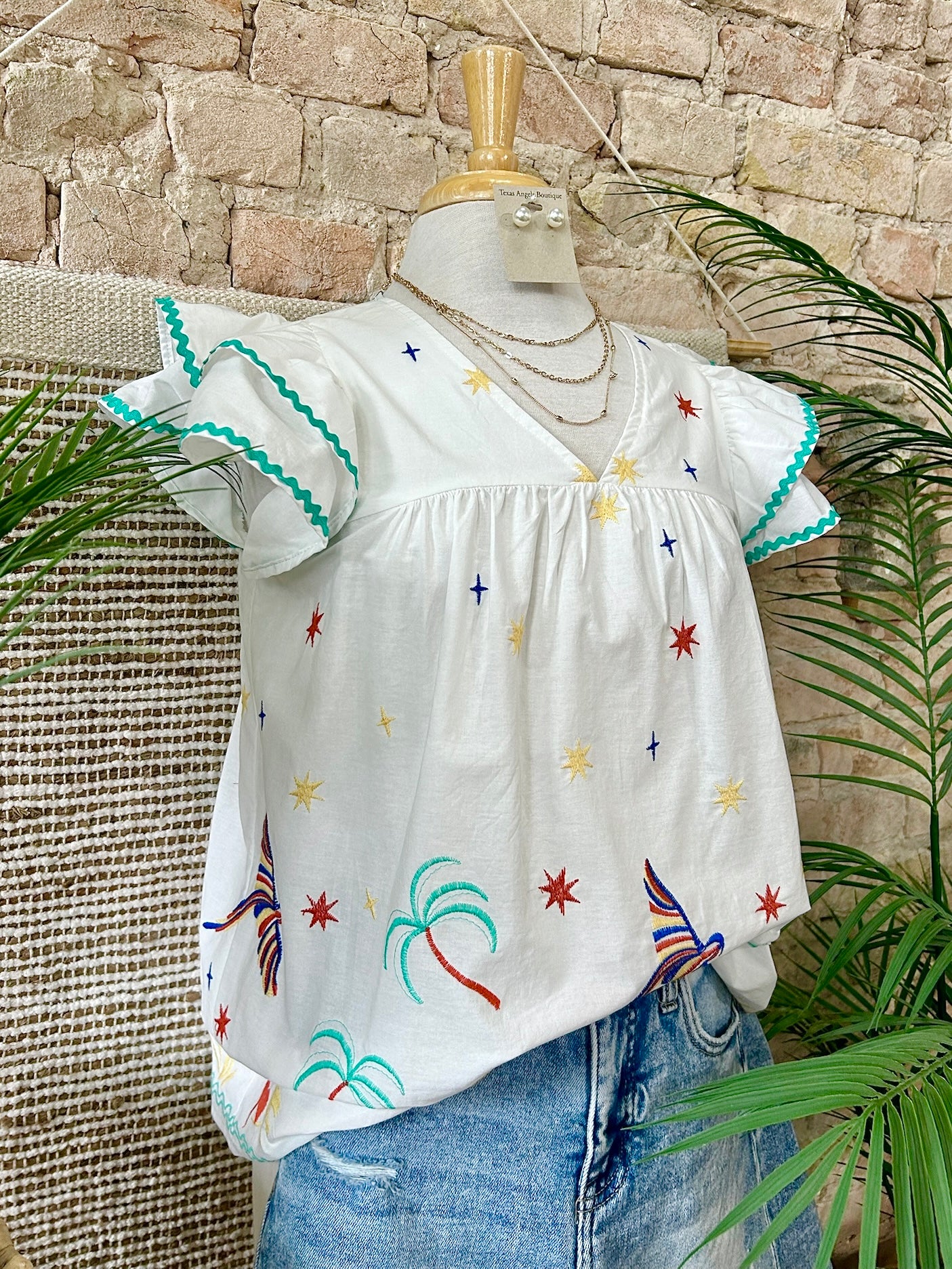 40% Off - Ocean Front Property Off White Embroidered Blouse