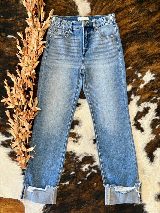 She's A Little Shy Straight Leg Risen Jeans