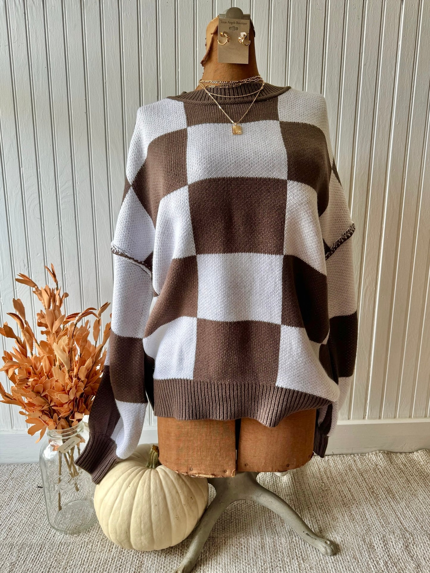 Casual Cutie Brown Checkered Sweater