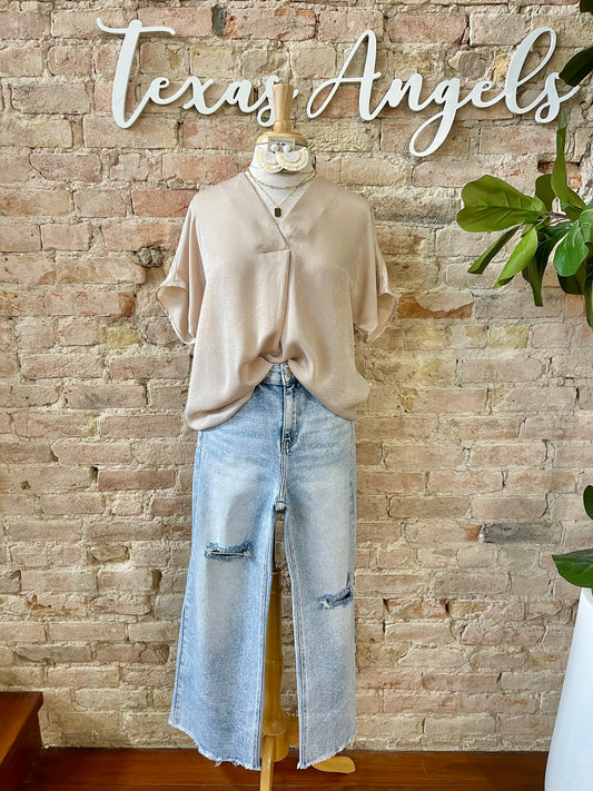 RESTOCK Becoming The Best Taupe Satin Blouse