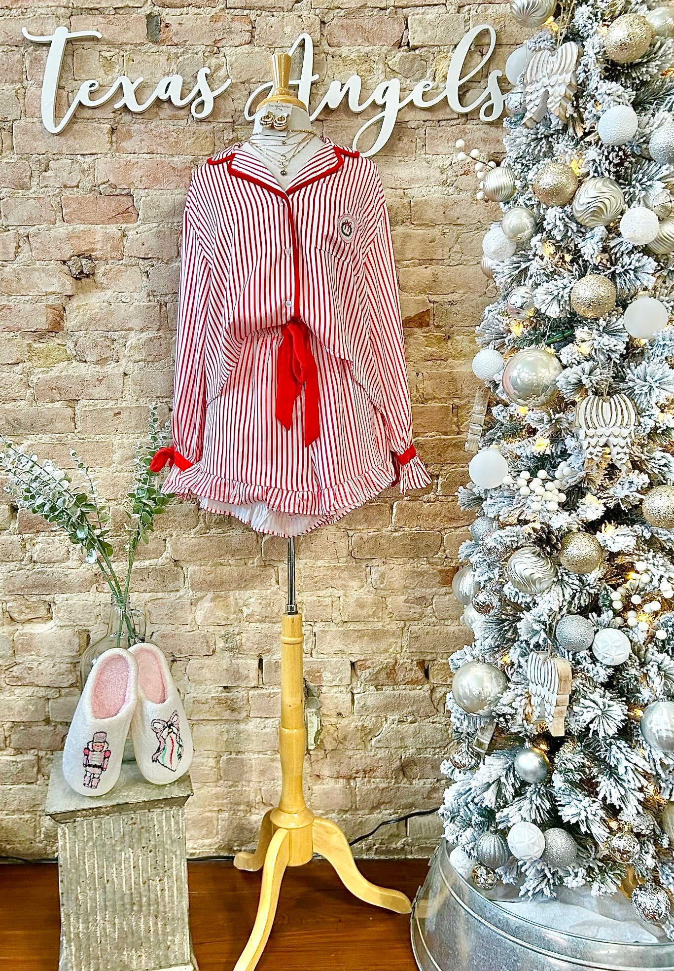 Ready For Santa Red Striped Satin Christmas PJ Set