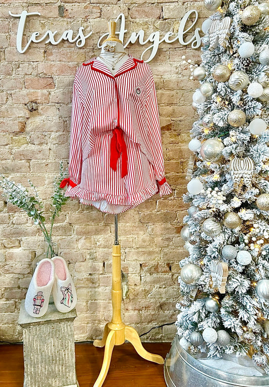 Ready For Santa Red Striped Satin Christmas PJ Set