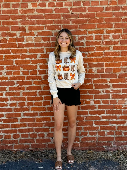 Beige Pumpkin Long Sleeve Graphic Tee