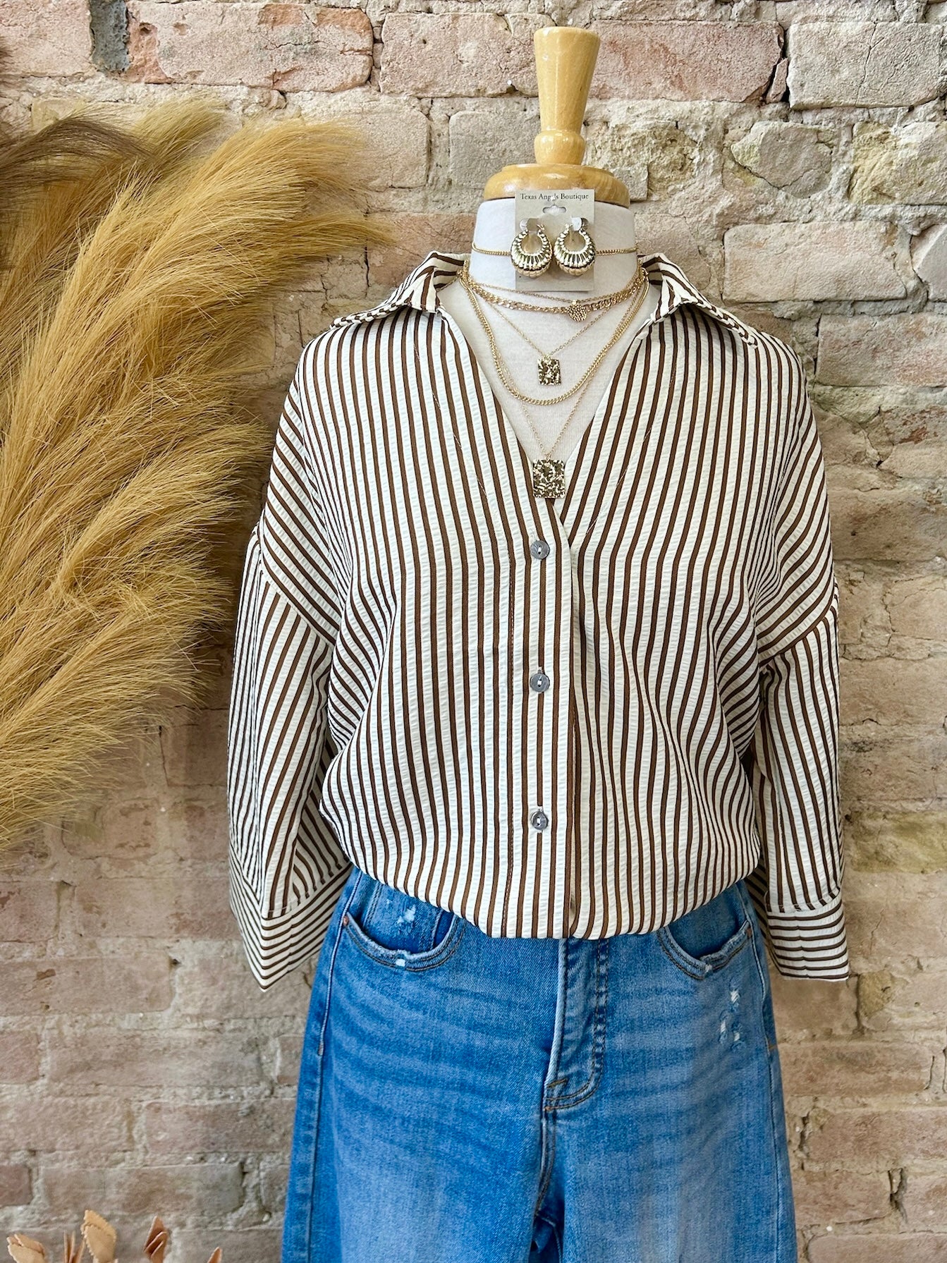 Bonfires & S'Mores Season Brown Striped Blouse