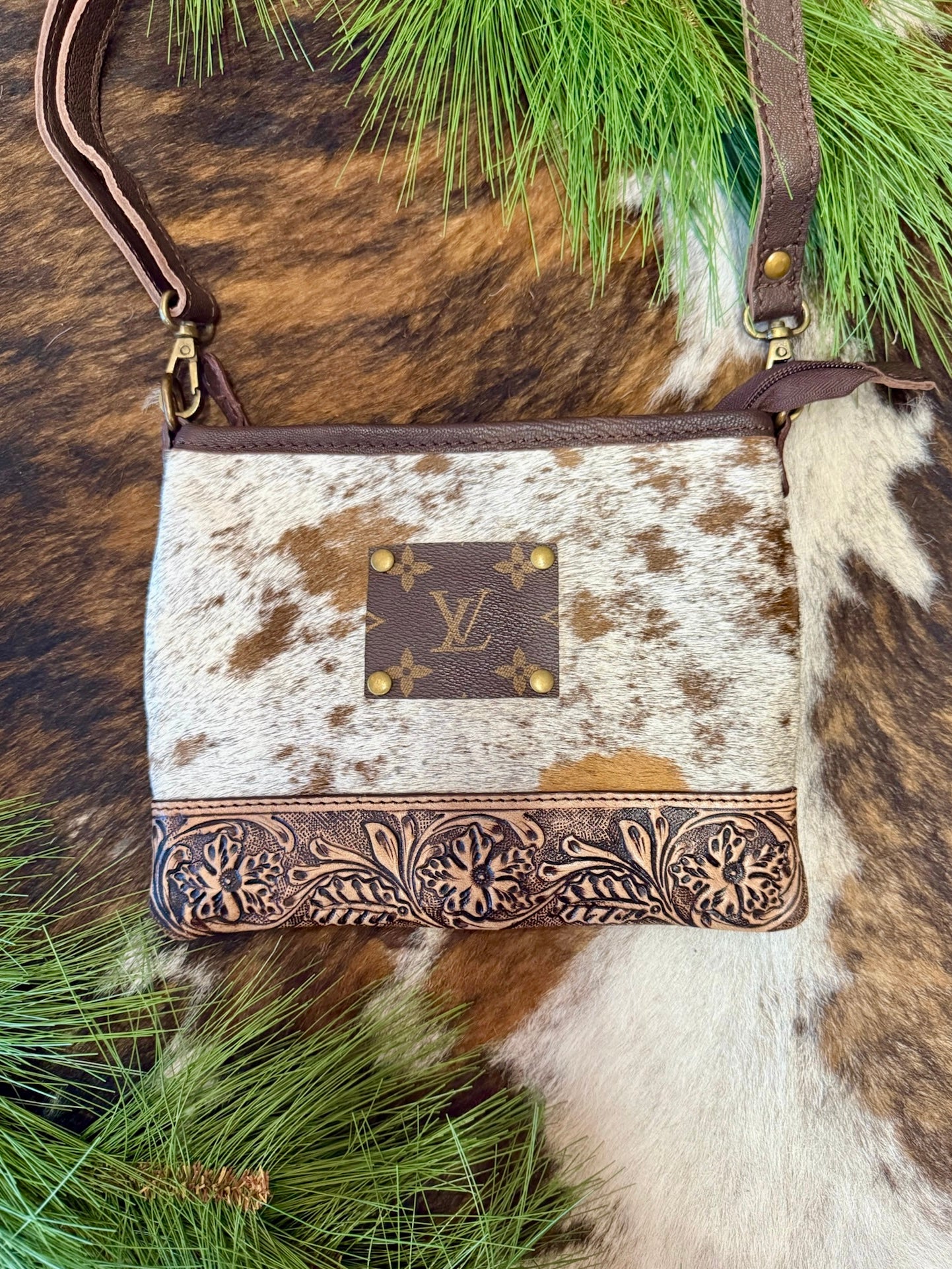 The Makynlee Upcycled LV Tooled Leather Crossbody