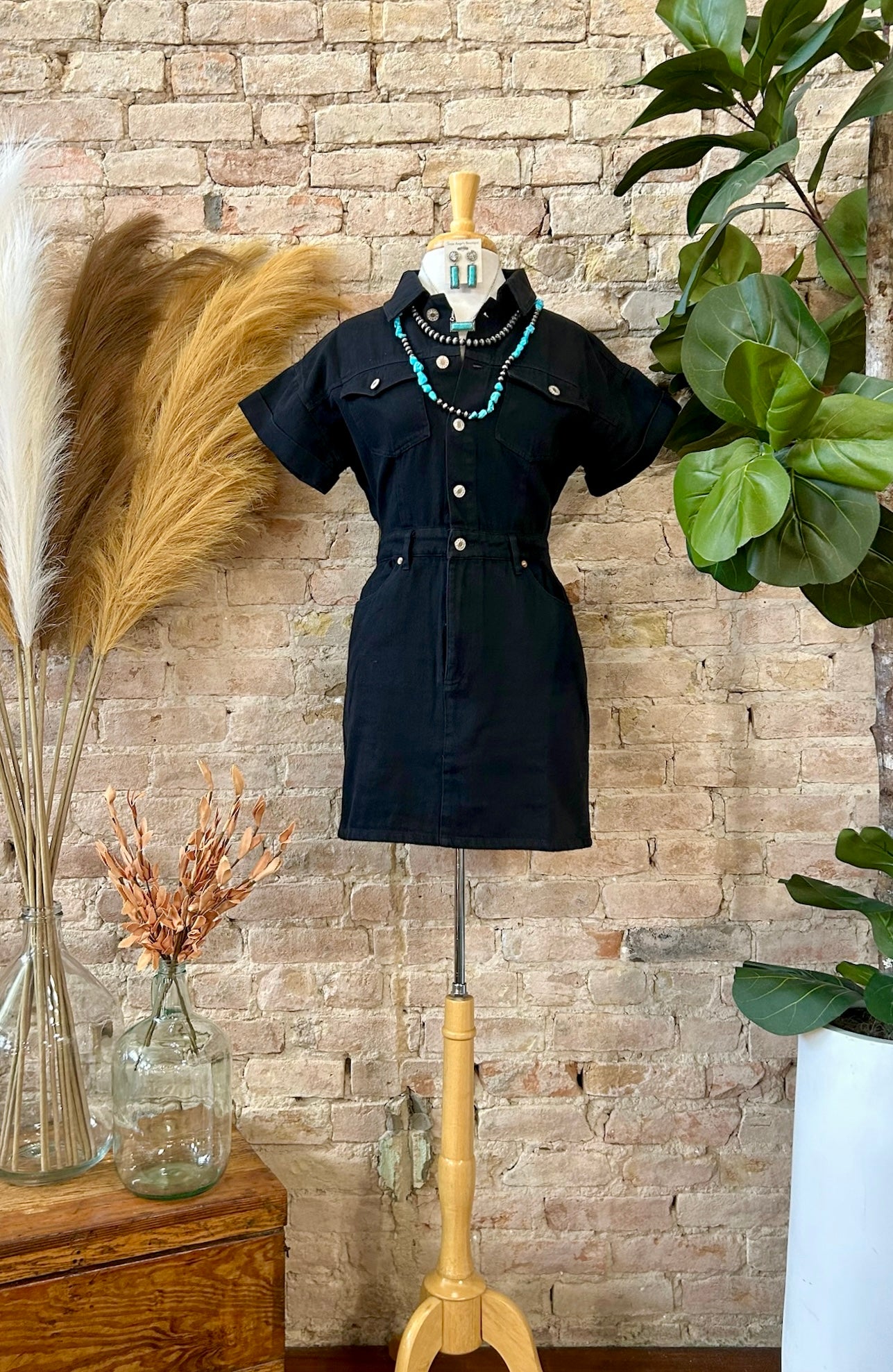 Only Here For The Band Black Denim Dress