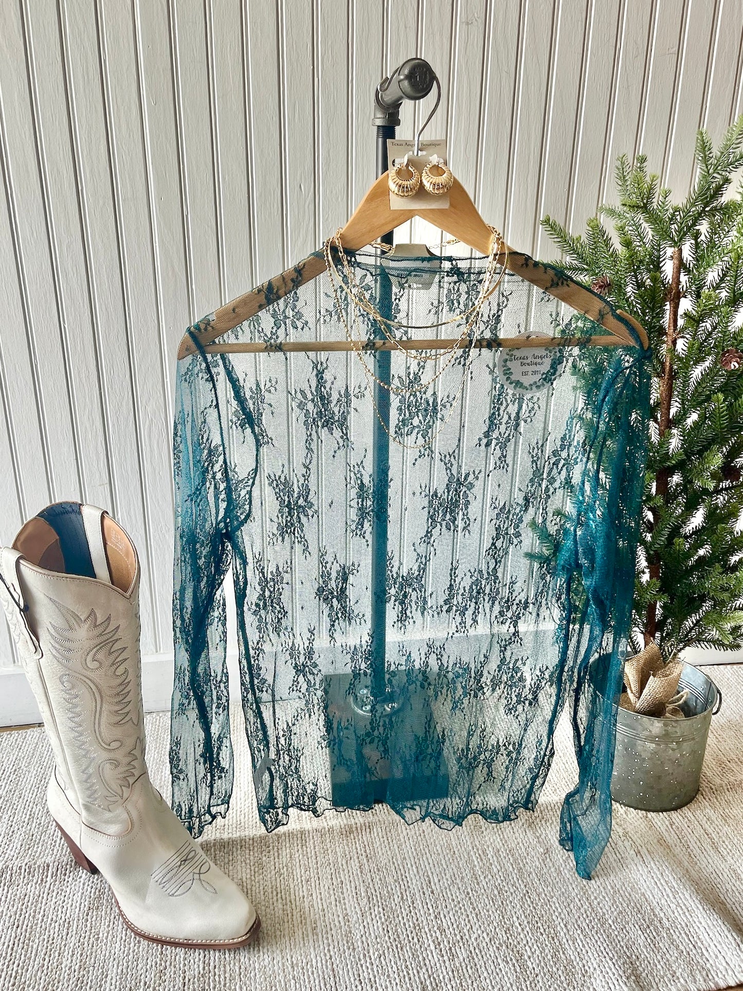 Lovely In Lace Dark Green Lace Top