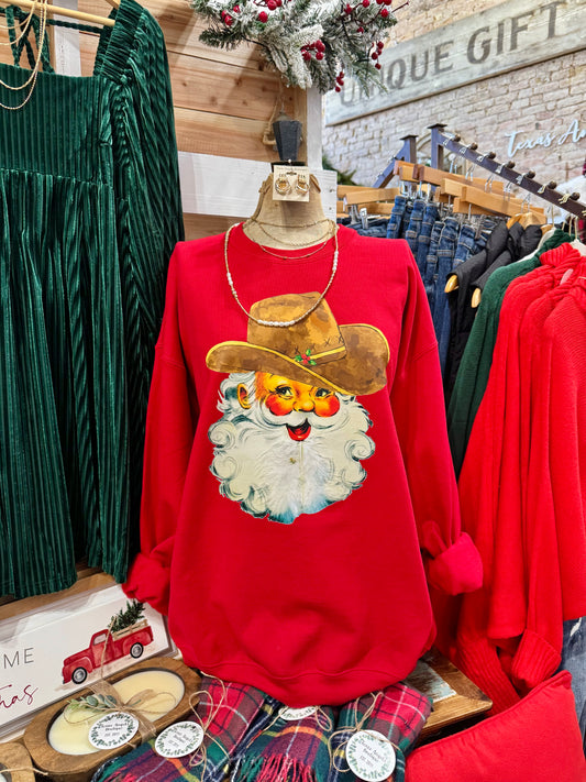 50% Off - Country Christmas Red Cowboy Santa Pullover