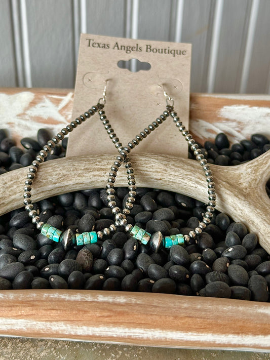 Sterling Silver Navajo Pearls & Genuine Turquoise Earrings