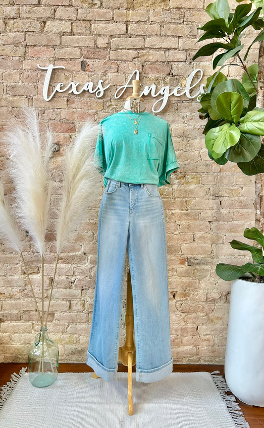 Comfy & Cute Oversized Aqua Top