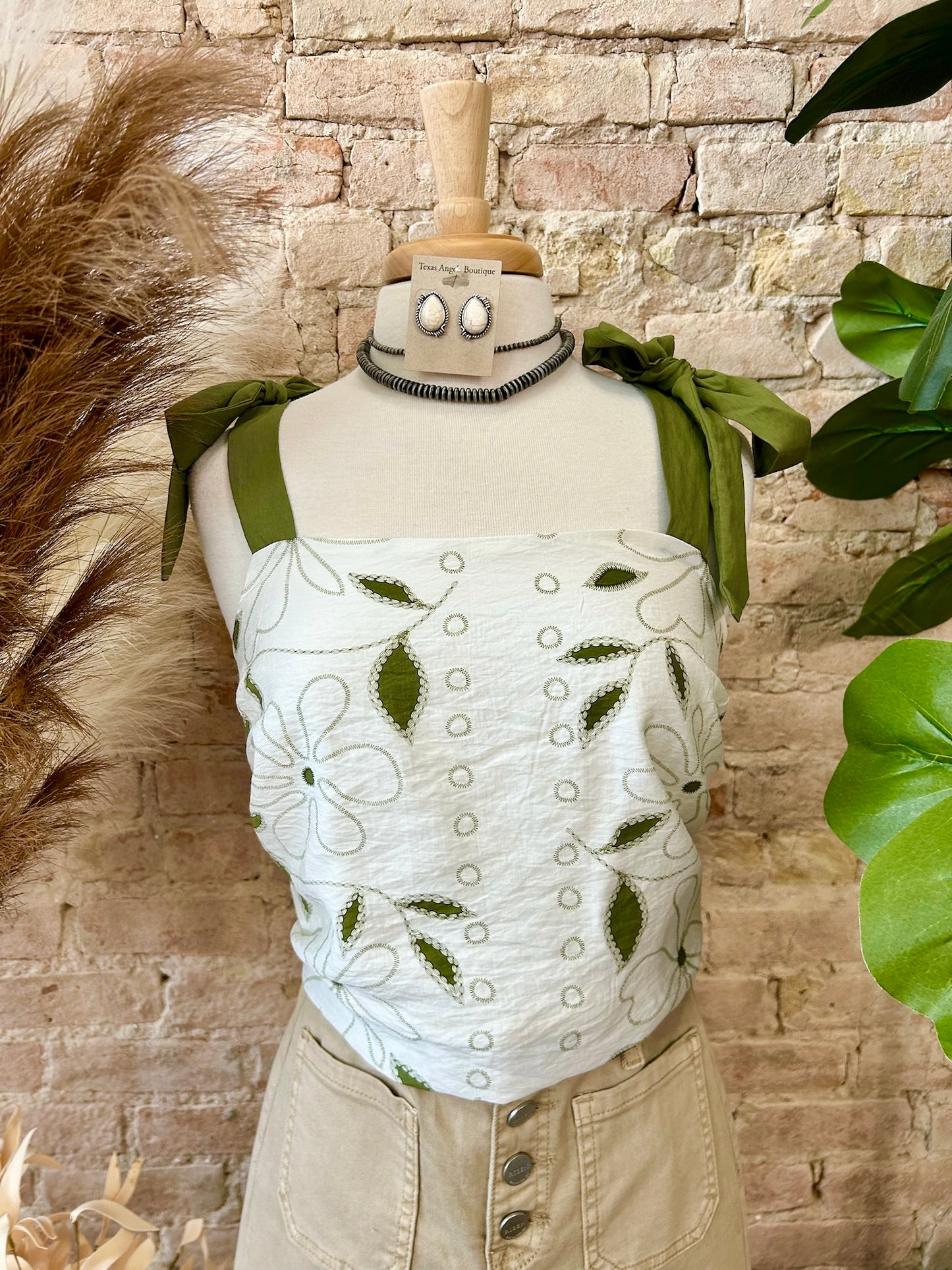 Every Story Is Worth Telling Embroidered Olive Scalloped Tank