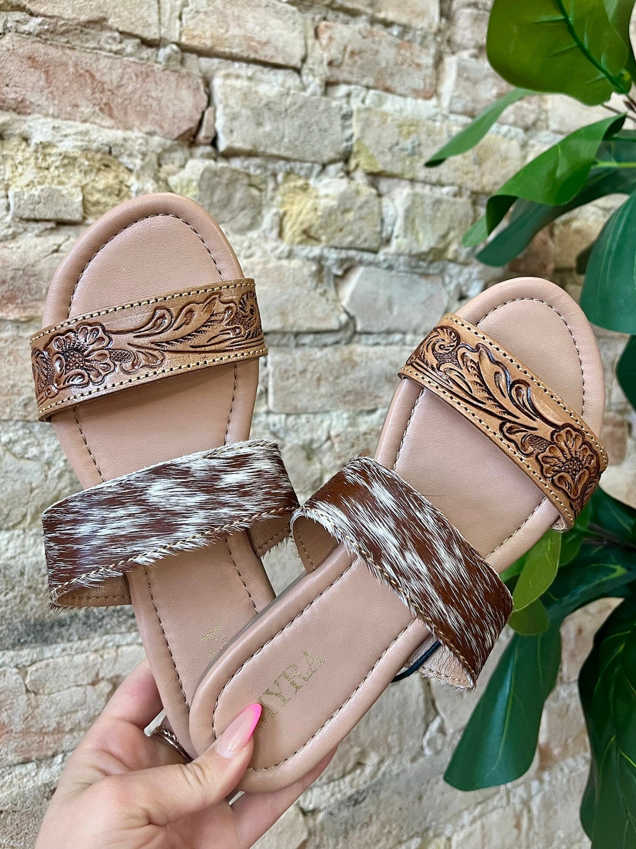 MYRA Cowhide & Tooled Leather Sandals