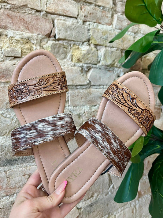 MYRA Cowhide & Tooled Leather Sandals