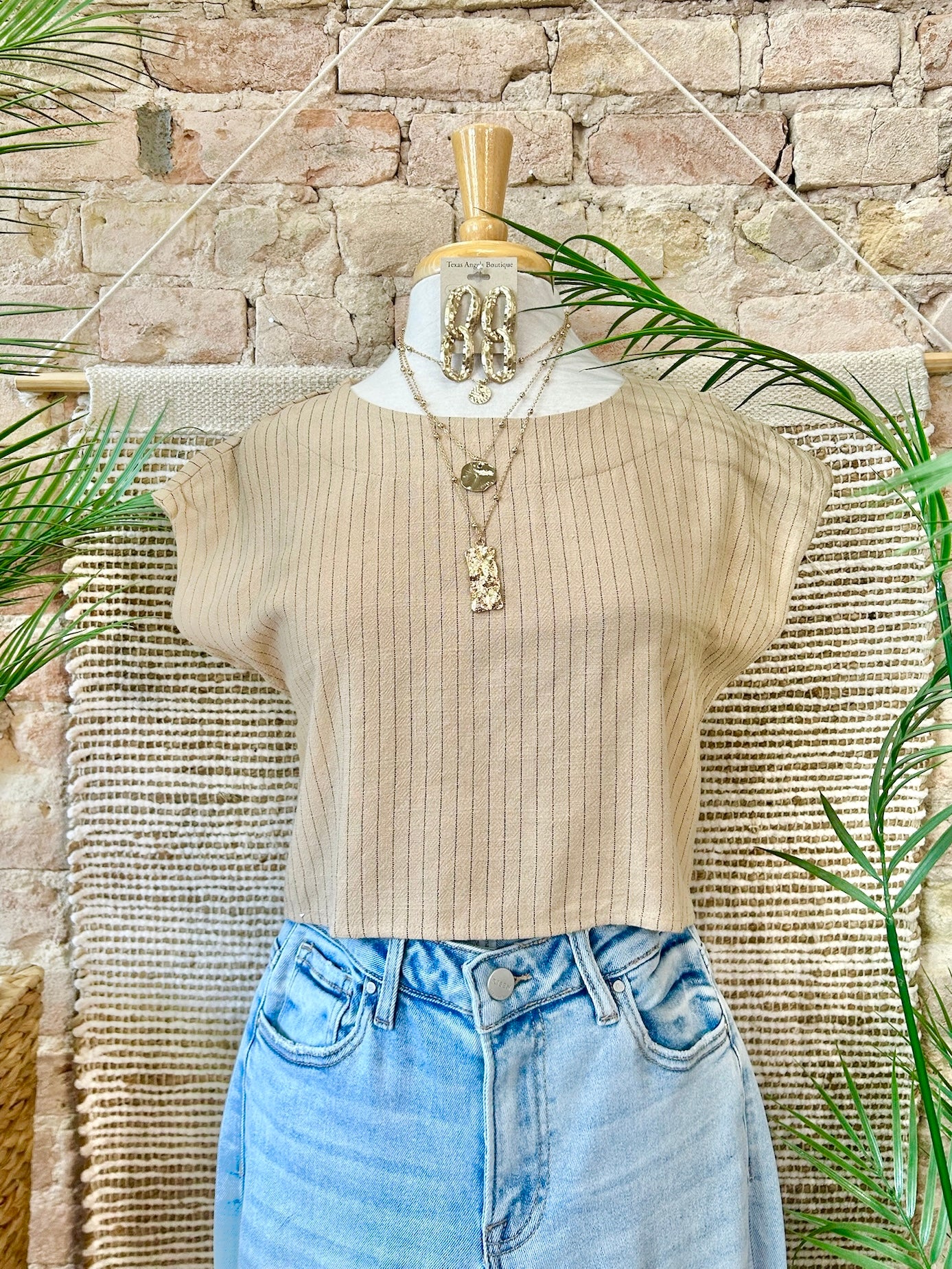 On Lake Time Tan Linen Top