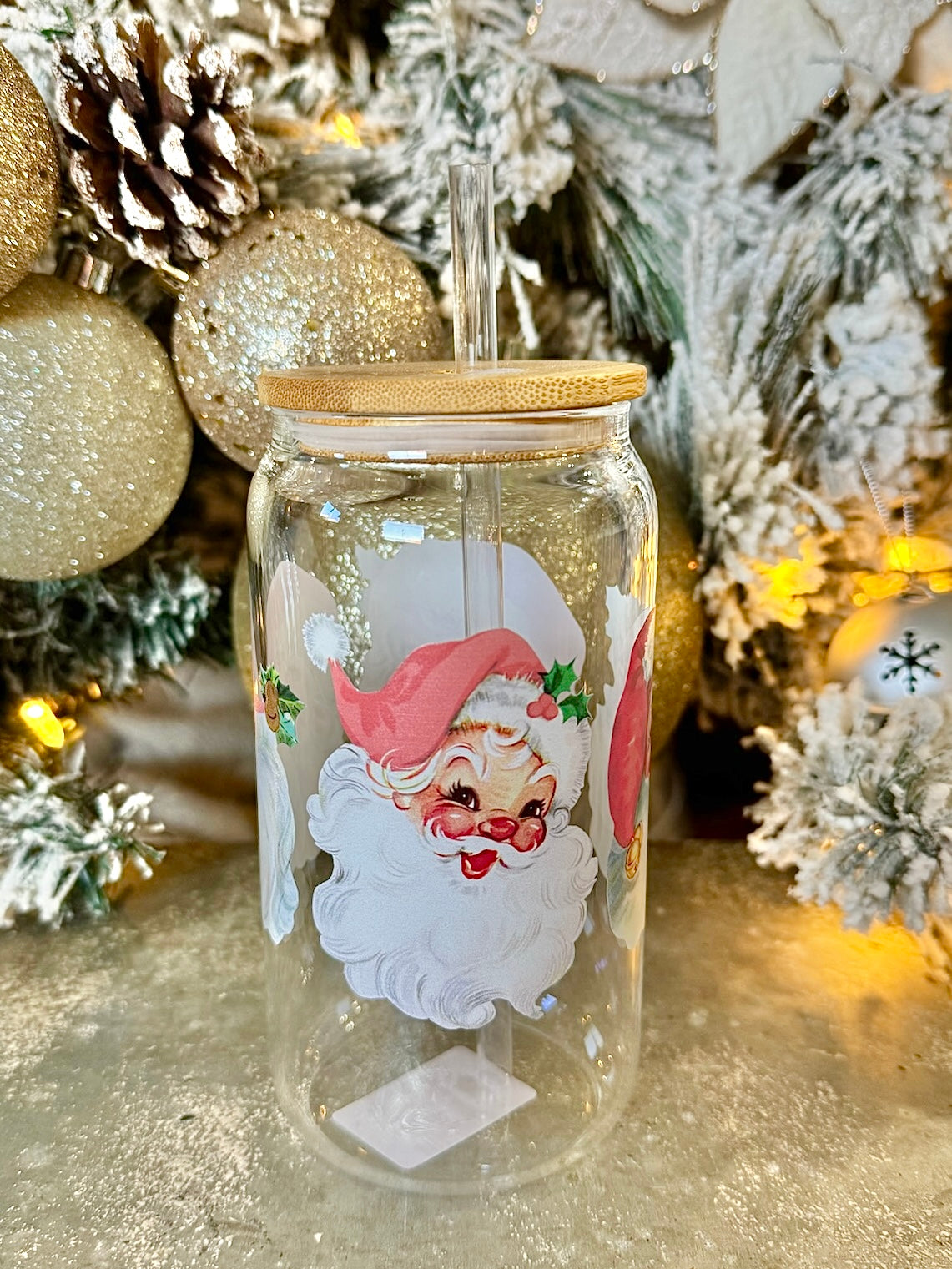 Vintage Pink Santa Glass Cup