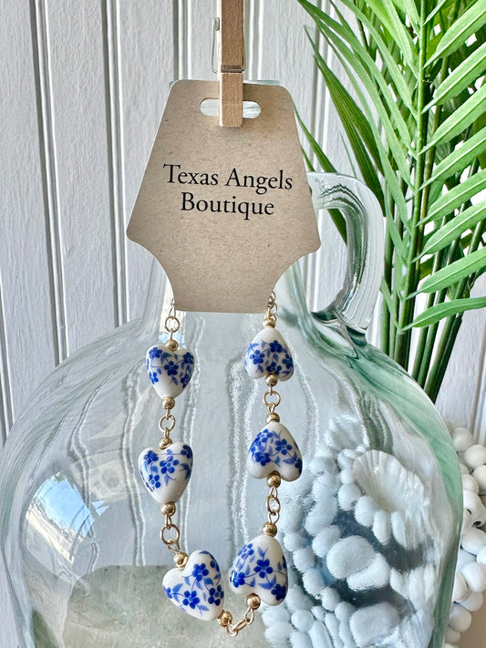 Blue Willow Heart Bracelet