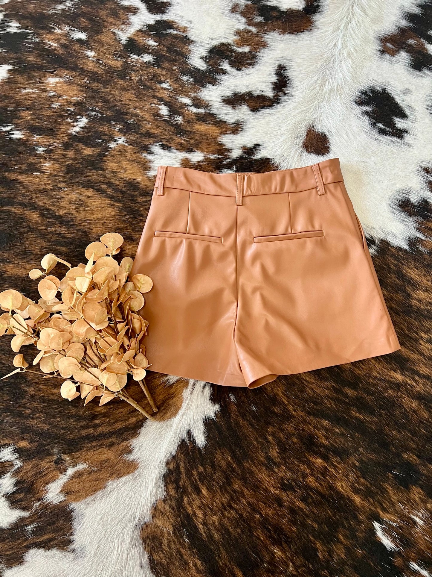 Prove Me Wrong Camel Pleather Shorts