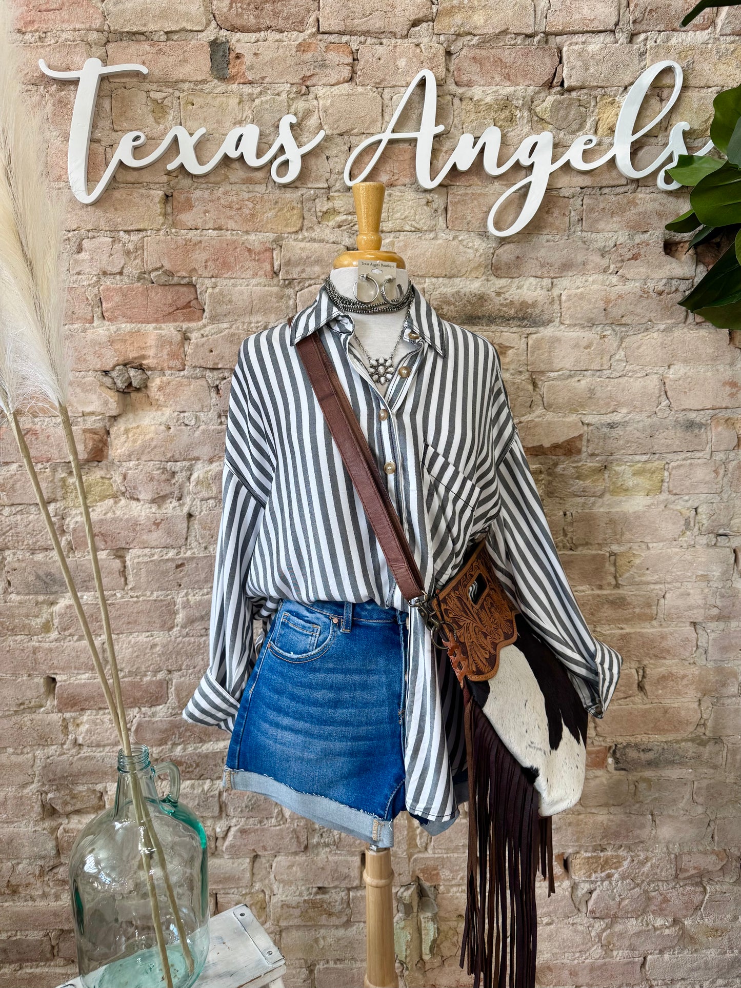 Slow And Steady Grey Striped Top