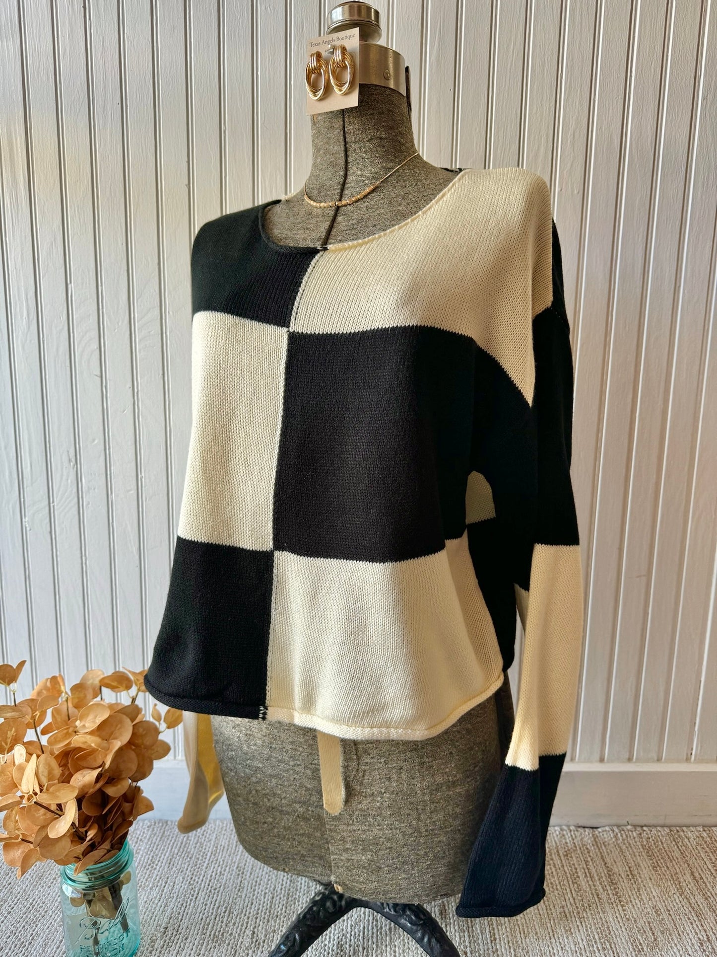 Check This Out Black Checkered Sweater