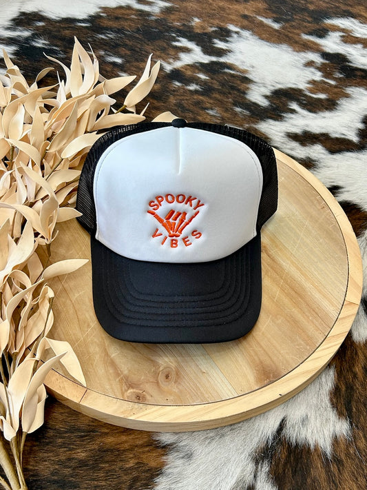 Spooky Vibes Black Embroidered Trucker Hat