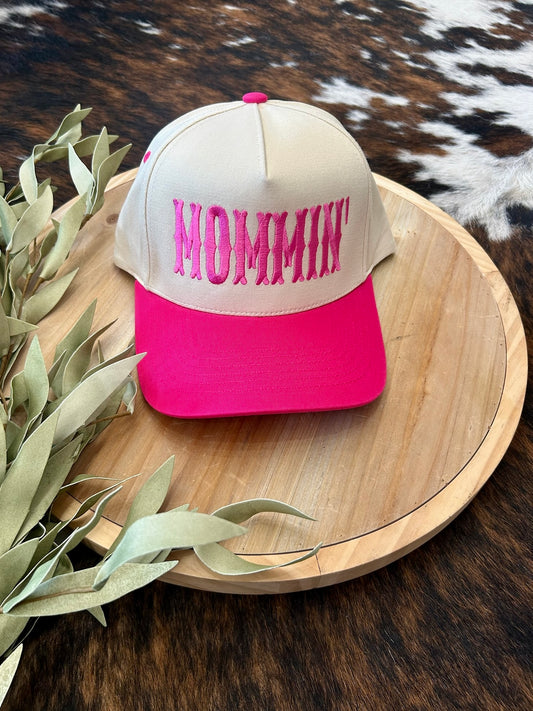 Mommin' Hot Pink Embroidered Trucker Hat