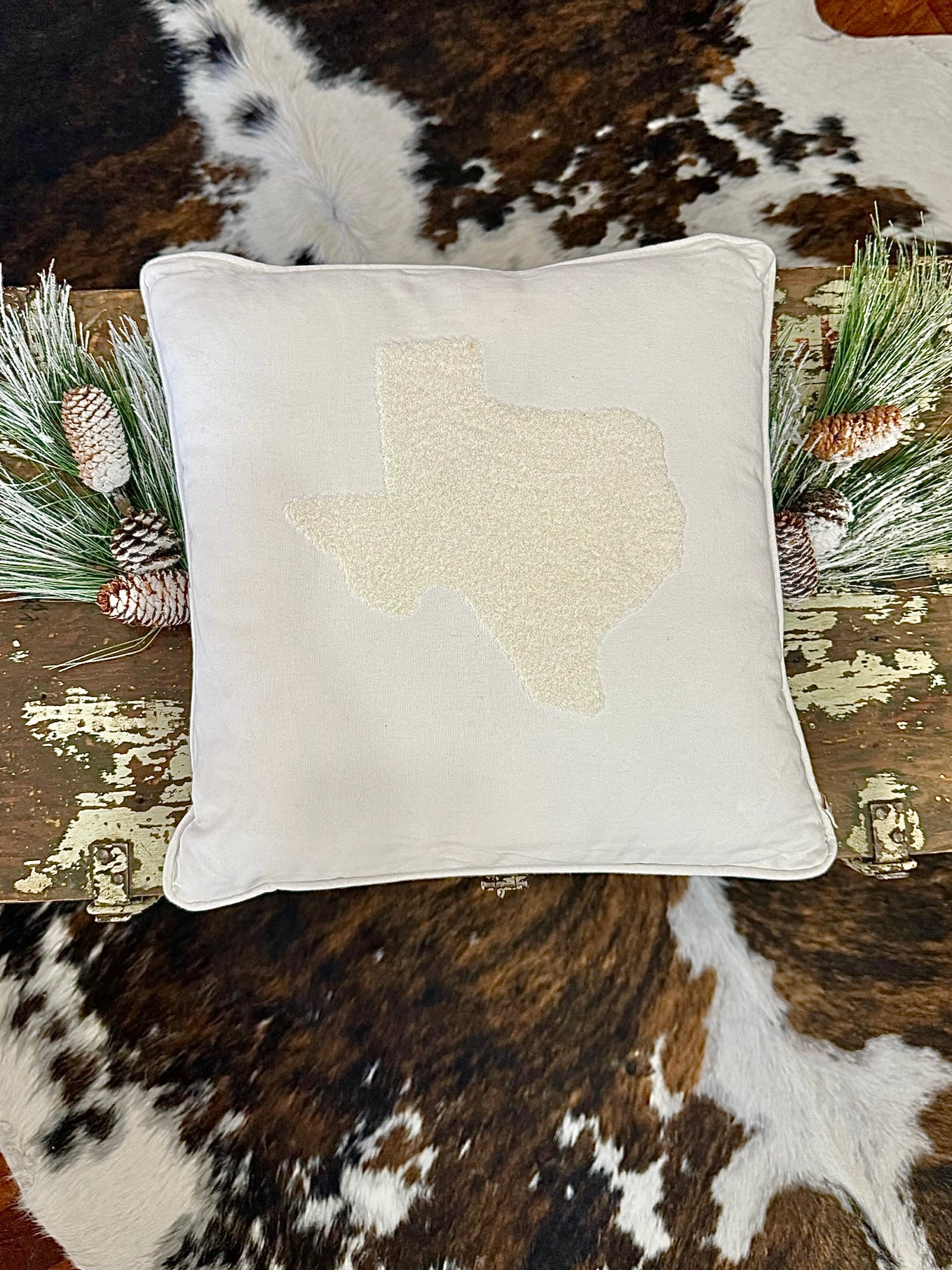 White Embroidered Texas Pillow