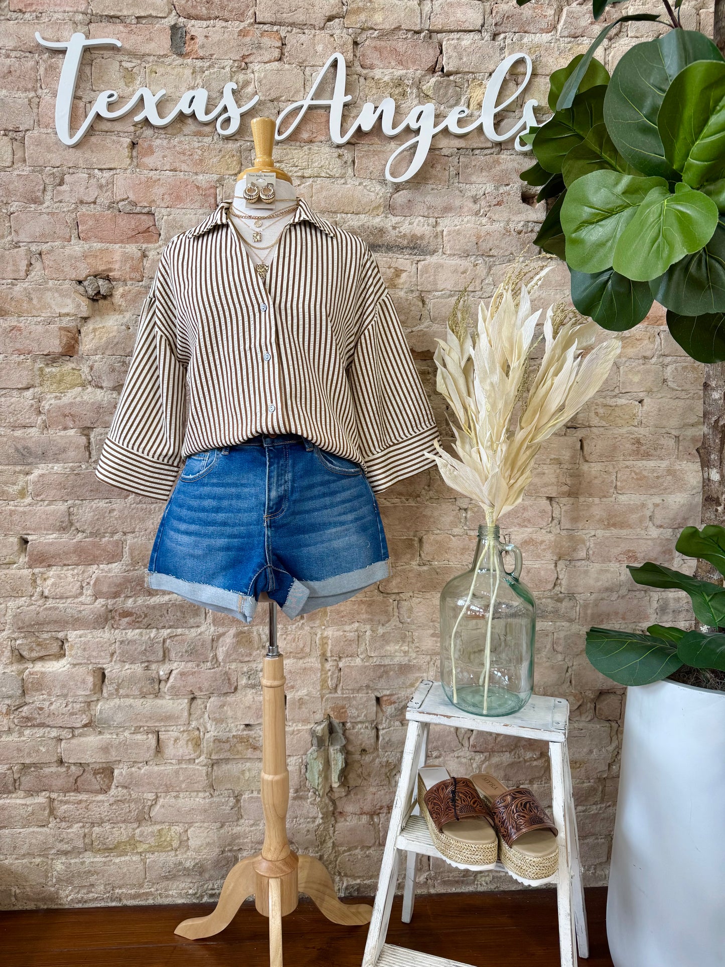 Bonfires & S'Mores Season Brown Striped Blouse