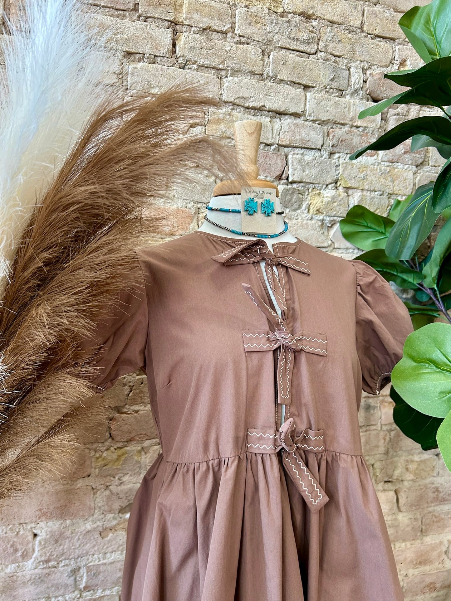 Ribbons & Bows Brown Babydoll Dress