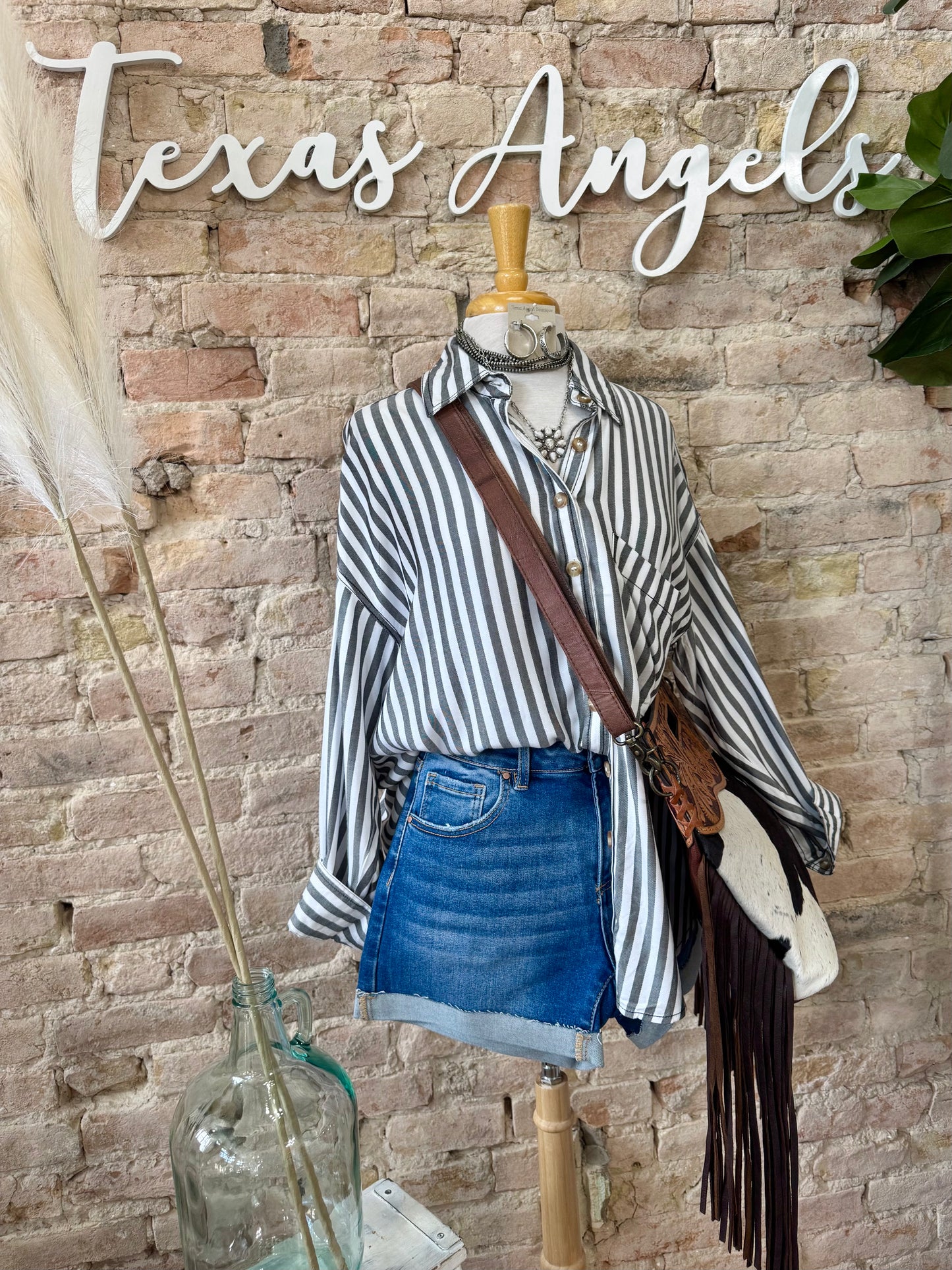 Slow And Steady Grey Striped Top