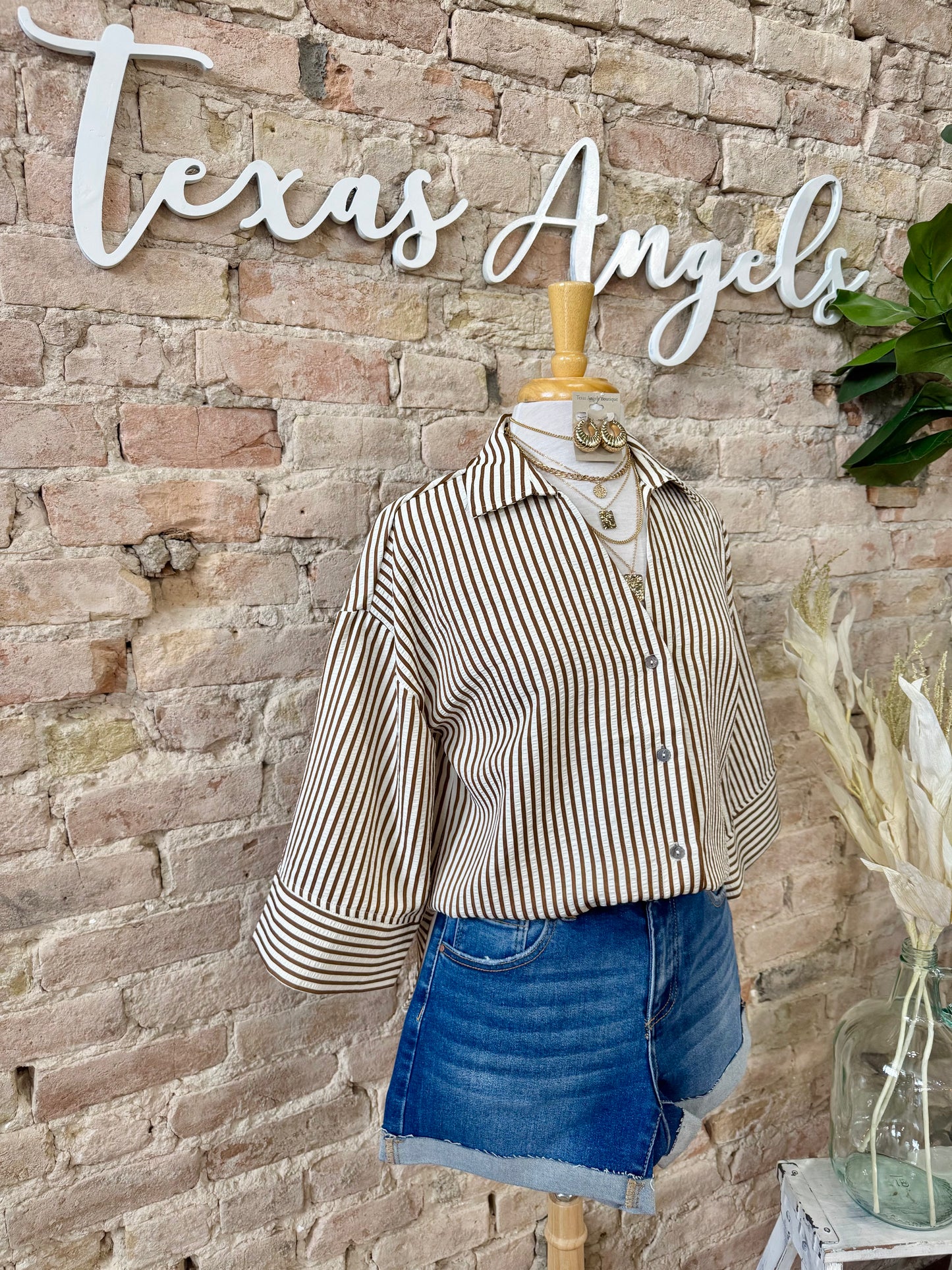 Bonfires & S'Mores Season Brown Striped Blouse