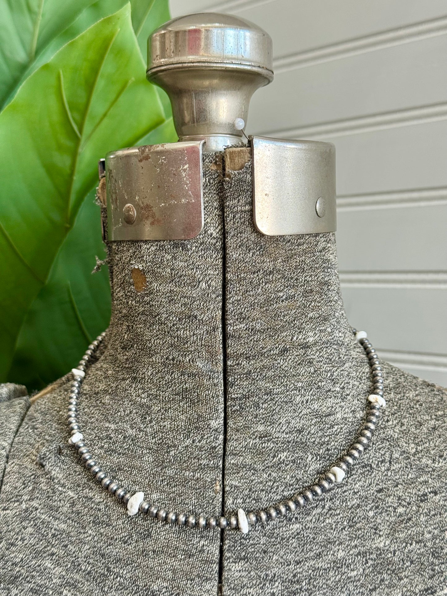 4MM Sterling Silver Navajo Pearls & White Buffalo Necklace