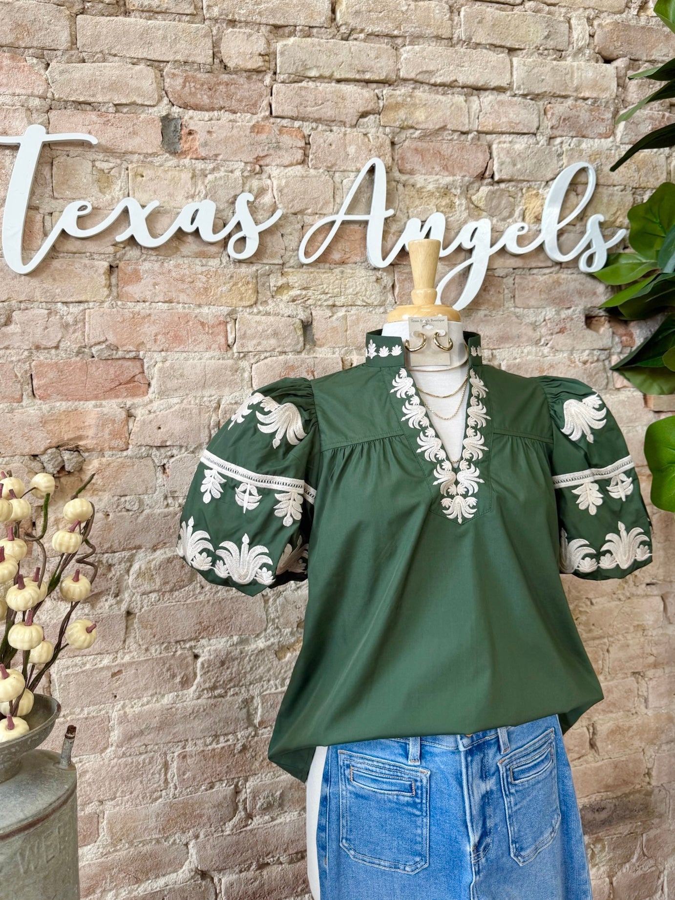 Enjoy Every Bit Dark Green Embroidered Blouse