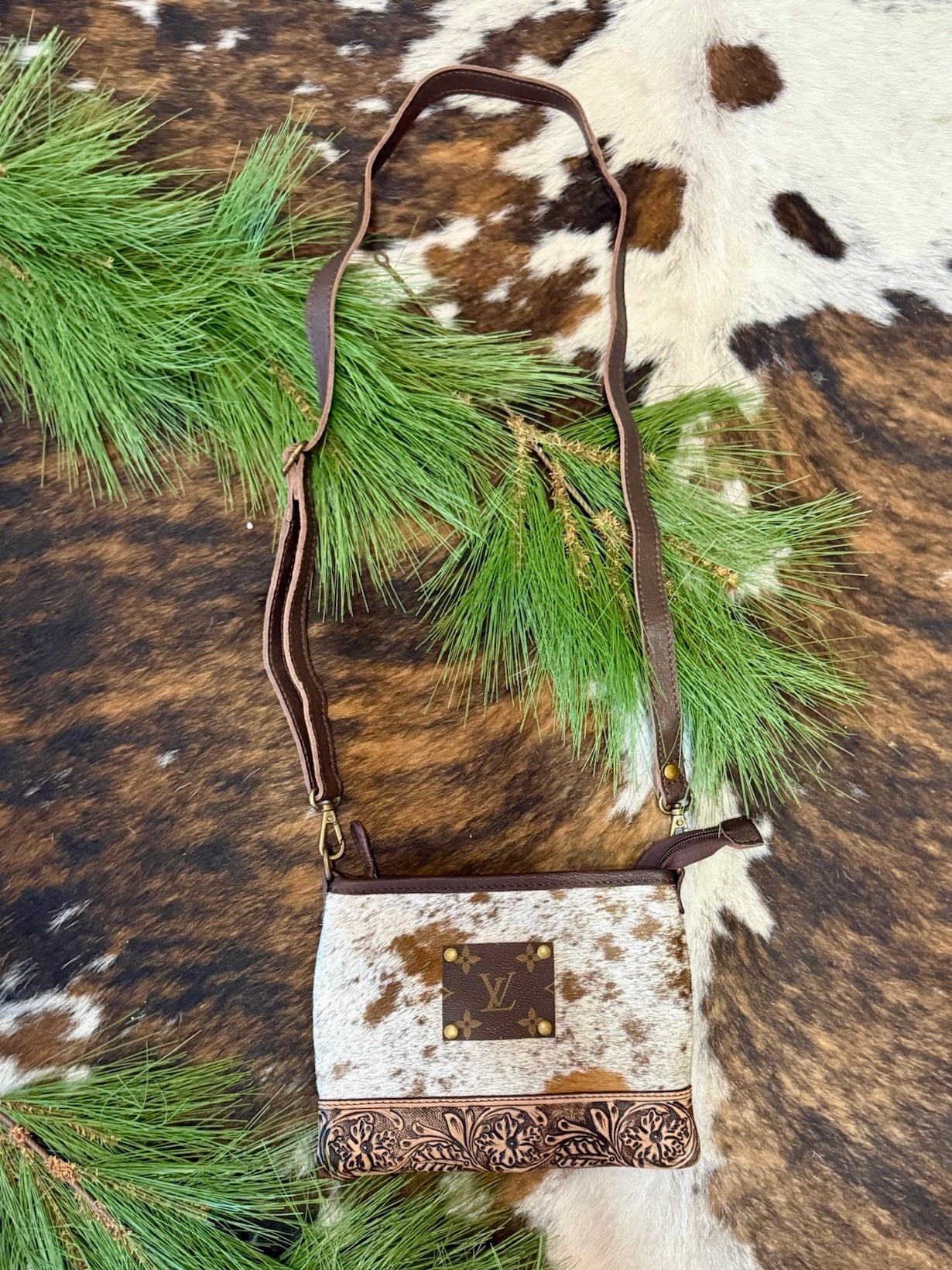 The Makynlee Upcycled LV Tooled Leather Crossbody