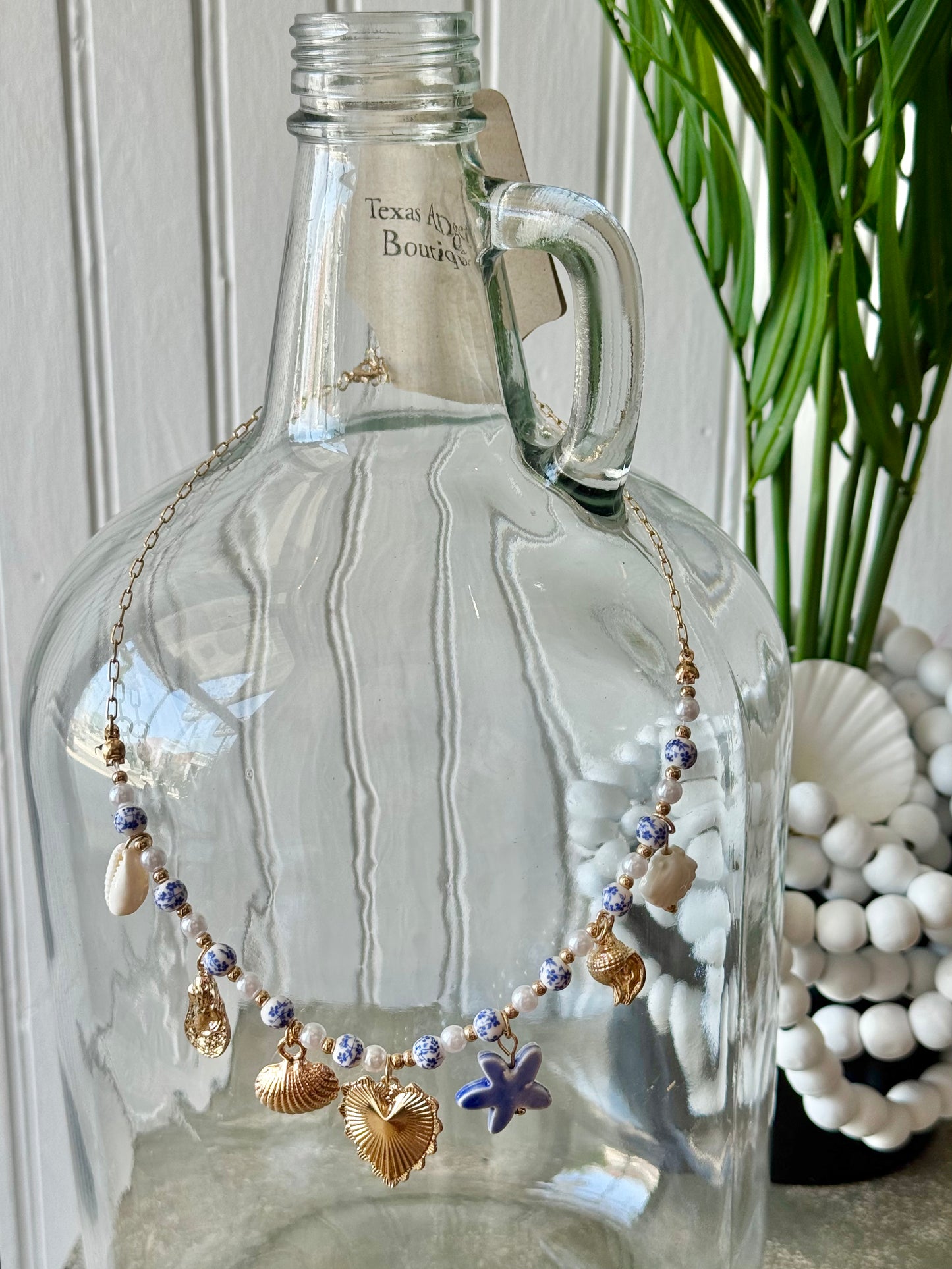 Blue Willow Gold Sea Charm Necklace