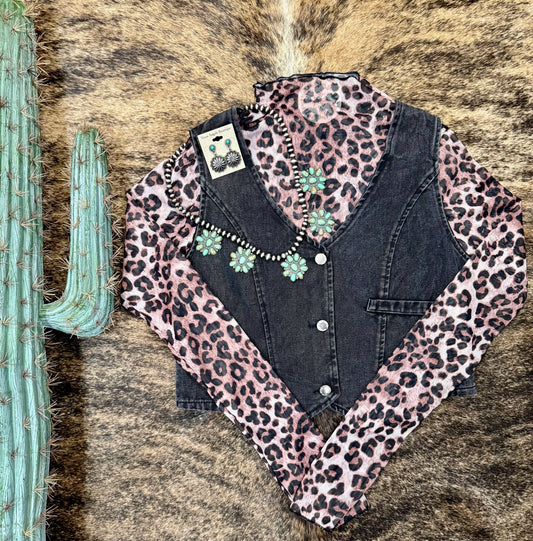 She Can't Be Tamed Leopard Print Mesh Top
