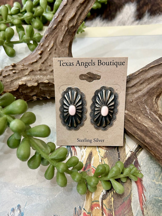Sterling Silver Pink Conch Concho Studs